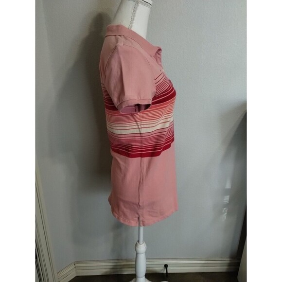 Old Navy Top Size Large Pink White Stripes Polo 3 button Old School Logo - Picture 6 of 11